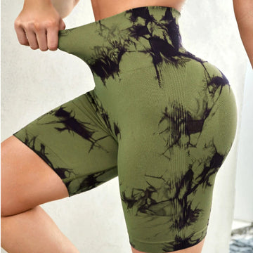 Tie-Dye High-Waist Yoga & Fitness Shorts
